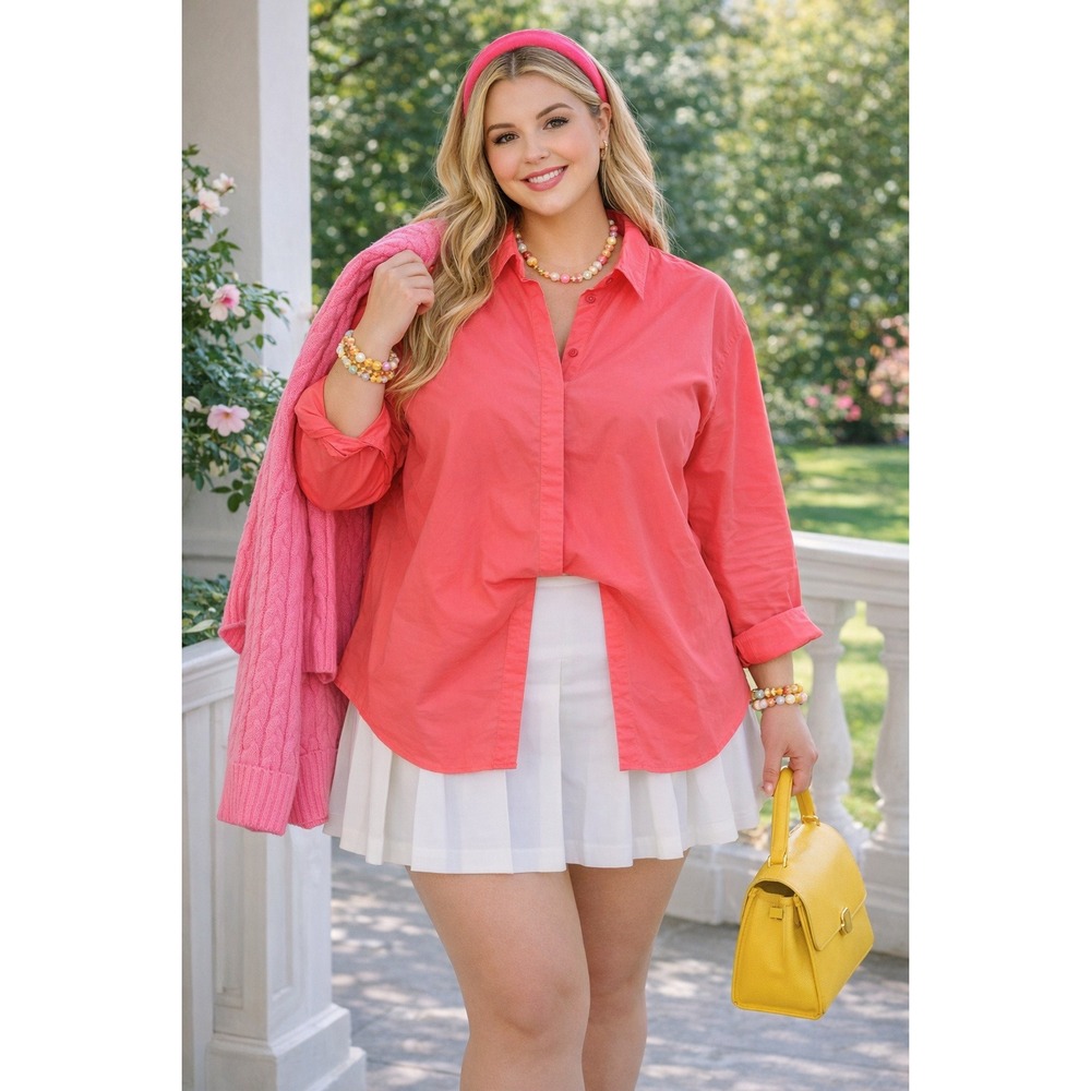 Boden Womens Coral Pink 100% Cotton Oversized Button Down Shirt US 16/18